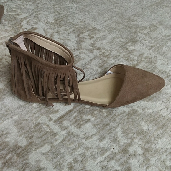 Charlotte Russe Fringe Ankle Faux Suede Pointy Toe Flat Shoes 10 Brown - Picture 4 of 16